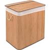 hjh LIVING Cesto per la biancheria 2 scomparti FALSTER XL B, 100 L, cesto portabiancheria con coperchio, in bambù, con maniglie, pratica funzione pieghevole, colore: marrone