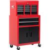 HOMCOM Carrello Portautensili 2 in 1 con Serratura e Ruote Rosso | 6 Cassetti e Armadietto Rimovibile, Carrello Porta Attrezzi, Cassettiera Officina, Acciaio, per Garage, 61.6x33x108 cm