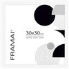 FRAMAI® Cornice portafoto 30x30 cm Bianco MDF, cornice ecologica con plexiglass anti-rottura, gancio e supporto