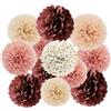 HMCEY 12 Pezzi Pompon Decorativi per Feste,HMCEY Pom Pom di Carta Compleanno | Pompon Decorativi Tre Misure,Riutilizzabile,Appendere e Facile da Riporre,Stile Retrò,per Matrimonio, Laurea, Festival