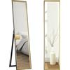 HOMCOM Specchio da Terra a Figura Intera con Supporto Posteriore e Cornice, Specchio da Parete in MDF e Vetro con Pellicola Protettiva Antisfondamento, 37x3x157 cm, Nero e Oro