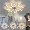 YUNZI 90CM Fiore Ventilatore da Soffitto con Luce E Telecomando Soggiorno LED Dimmerabile Plafoniera con Ventilatore Reversibile DC Motore Silenzioso 6 velocità per Camera da Letto-White||90CM
