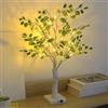WIYETY Luci a LED con timer: 60 cm, albero bianco, foglie verdi, batteria USB, decorazione interna per Natale, primavera (bianco/verde, 60 cm)