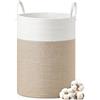 SONGMICS Cesto Portabiancheria, Cesto Biancheria Sporca per Bambini, Corda di Cotone con Manici, per Coperte, Porta Peluche, Camera da Letto, Cameretta, 80 L, Bianco e Marrone Grigiastro RLH062LZ01