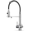 Ari Rubinetto da cucina a 3 vie SOLID SPRING con doccetta estraibile, cavo separato per filtro dell'acqua, beccuccio girevole a 360°, rubinetto a molla in ottone, montaggio monoforo (cromato)