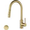 Havin Rubinetto da cucina in oro con spruzzo estraibile, realizzato in ottone e acciaio inox, con piano placcato 25,4 cm, adatto per lavelli da cucina 1 e 3 fori, oro spazzolato HV601G
