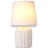 KORAT Lampada da Tavolo in Ceramica Lavorata con Paralume in Tessuto, E14 fino a 60 W, Compatibile LED, Bianca 30 x 18 x 18 cm, Abat Jour per Comodino, Camera da Letto, Soggiorno e Ufficio