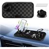 NHHEO Tappetino Antiscivolo Auto, 4 In 1 Tappetino Cruscotto Multifunzionale con Supporto Universale per Telefono a 360° per Auto, Design a Scacchiera per Accessori Automobilistici Gadget(Nero&Grigio)