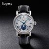 Sugess Orologi da uomo Orologio meccanico automatico Moonphase Tianjin ST2108 Lancette con data impermeabile Vetro zaffiro Quadrante onda Roma
