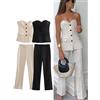 HH donna elegante pantalone solido bottone frontale canotte sexy senza spalline + pantaloni con spacco laterale set streetwear moda femminile
