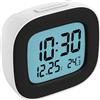 NONE Sveglia Digitale a Batteria, Piccola Sveglia Digitale con Luce, Sveglia Intelligente con Temperatura, Data e Buzzer Potente, Ideale per Riposini, Viaggi e Camera da Letto (2 Batterie AAA Incluse)