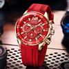 LIGE Orologio da uomo LIGE Fashion in silicone rosso, di marca di lusso, impermeabile, luminoso, cronografo al quarzo per sport all'aperto.