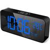 NONE Sveglia Digitale con Display LED per la Temperatura, Sveglia Portatile con Specchio, Doppia Funzione Snooze, 4 Livelli di Luminosità Regolabile, Dimmer, 10 Melodie, Porta di Ricarica