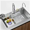 WEllBlue Lavello da Cucina in Acciaio Inox 304 con Rivestimento Nano, Vasca Singola Grande con Rubinetto a Cascata, Lavabo Profondo per Casa