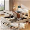 MINGZHE Letto contenitore idraulico 140x190 cm, letto matrimoniale imbottito con testiera con bottoni in cristallo, struttura letto imbottita in velluto beige, base a doghe, materasso non incluso