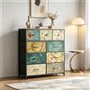 Rosahqnda Comò Rosahqnda, cassettiera con piano in legno e robusta struttura in acciaio, cassetti in tessuto con motivo vintage, mobile alto per camera da letto, soggiorno, ingresso.