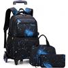 SYDARSYN Zaino Trolley per Ragazzi Elementare Zaino Scuola con Ruote 3 Set Borsa per il Pranzo e Astuccio per le Matite