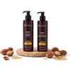 Rougj Kit Ritual Argan Capelli - Shampoo Illuminante Olio di Argan Bio 250ml + Balsamo Maschera 2in1 250ml - Trattamento Nutriente per Capelli Secchi, Spenti e Trattati - Set Completo Doccia