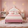 Quiaviank Lettino per bambina, 90 x 190 cm, con LED, letto imbottito con testiera a corona regolabile, struttura letto singolo con rete a doghe, telaio per letto singolo, senza materasso, bianco e