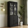 VOWNER Libreria a 5 ripiani con ante in vetro, 180 cm, per cucina, soggiorno, sala da pranzo, colore nero, 1 pezzo