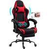 Delman Sedia da ufficio da gaming, in tessuto, con USB, per il gioco, ergonomica, con poggiapiedi, poggiatesta, cuscino lombare, sedia girevole da gaming, 02-0040 (rosso)