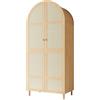 Azkoeesy Armadio curvo a 2 Ante in Rattan 80x50x179 cm con cassetti e asta appendiabiti, Alta Ventilazione, Ripiani Interni, per Camera da Letto ed Ingresso, Colore Natural