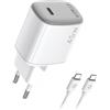 Celly Caricatore da parete USB-C 45 W con tecnologia GAN + cavo USB-C a USB-C 2 m - ricarica rapida per smartphone, tablet e laptop