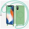 xinyunew Magnetica Cover con Cordino per iPhone X/iPhone XS,[Compatibile con MagSafe], Cover in Silicone, Regolabile Cordino da Collo Nylon Catena Collana Tracolla,Verde Matcha