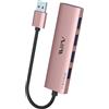 IVIIN Hub USB 3.0 con 4 Porte, Sdoppiatore Adattatore Multiporta Alta velocità 5Gbps, Compatibile con MacBook PRO Air iMac Surface Pro Laptop Disco Rigido Tastiera, Rosa