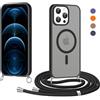 Olgary Cover Magnetica per iPhone 12 Pro Max con Cordino, Compatibile con Magsafe, Traslucida Opaca Hard PC Sottile Antiurto Protettiva Case, Custodia con Laccio Collana Tracolla Corda, Nero