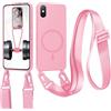 xinyunew Cover Compatibile con iPhone XS Max(6.5),Cover Magnetica[Compatibile con Magnetica],Bumper con Laccio,Regolabile Lanyard TPU Corda Silicone Case-Rosa