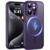FNDMIL Magnetico Forte per iPhone 15 Pro Cover con Magnetica | Protezione Della Fotocamera, Antiurto Militare, Anti-Impronta Antigraffio, Custodia Sottile Traslucido Opaco, Viola