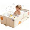 Kingbar Vasca da Bagno Bambini, Vaschetta Bagnetto Neonato Pieghevole, con Tappo di Scarico, Vasca Multifunzione per Bambini 0-8 Anni, Beige
