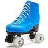 XVBVS Pattini a Rotelle per Uomo Donna, Scarpe da Skate a Rotelle Alte in Pelle PU Stivali a Rotelle a Doppia Fila per Interni ed Esterni (Blue,43)
