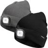TAGVO 2 Pack USB Ricaricabile LED Cappello di Cappuccio, Illuminazione e Lampeggiante Allarme, Installazione Rapida Verwendbare Faro di Cappello, Unisex Winter Warmer Berretto Lavorato a Maglia