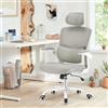 Farini Sedia da scrivania ergonomica, regolabile in altezza, con poggiatesta, per casa, ufficio, computer, con braccioli e ruote, colore bianco