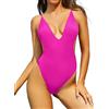 SHEKINI Costume da Bagno per Donna Intero Profondo Scollo a V Monokini Beachwear Regolabili Backless Alto Cut Brasiliana Perizoma Costumi Spiaggia(XL,Rosa Fluo)