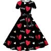 YOSUWOAI Abito da donna, per cocktail, San Valentino, da sera, con motivo a cuore, con stampa a righe, per feste, feste, rockabilly, a maniche corte, per balli, carnevale, feste