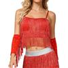 YOSUWOAI Top da donna con paillettes, top per danza del ventre, con frange glitterate, top per danza latina, top senza maniche, top sexy crop top da danza gogo, per feste, discoteca, top glitterato