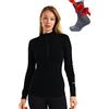 Merino.tech Maglia Donna Merino Wool Mezza Zip - 100% Intimo Termico Lana Merino Lite, Medio Peso, Pesante e Calzini (XL, 250 Nero)