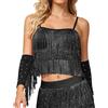 YOSUWOAI Top da donna con paillettes, top per danza del ventre, con frange glitterate, top per danza latina, top senza maniche, top sexy crop top da danza gogo, per feste, discoteca, top glitterato
