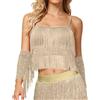 YOSUWOAI Top da donna con paillettes, top per danza del ventre, con frange glitterate, top per danza latina, top senza maniche, top sexy crop top da danza gogo, per feste, discoteca, top glitterato