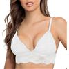 SHEKINI Reggiseno a triangolo da donna in pizzo floreale senza ferretto Bralette imbottito incrociato posteriore da indossare tutti i giorni Brassiere, Bianco tinta unita., M