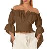 YOSUWOAI - Camicia medievale rinascimentale da donna, elegante, gotica, con volant, spalle scoperte, vittoriana, costume da pirata, a maniche lunghe, boho, da spiaggia, per le vacanze, O caffè., M