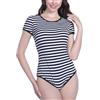 Landofgenie Bodies per Le Donne One Piece Body Jumpsuit Cotone Manica Corta Onesie Pigiama Nightwear Stripe