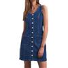 Generisch Vestito in jeans da donna, senza maniche, in denim, con abbottonatura e tasche, slim fit, leggero, per il tempo libero, taglio dritto, abito estivo da spiaggia