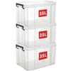 Cetomo 35L*3 Scatole di Stoccaggio, Bidone di Stoccaggio Impilabile con Coperchi, Contenitore Robusto con Angoli Rinforzati, Lati Verticali, di Plastica, Durevoli, PP, Trasparenti, 35L-3 Unità