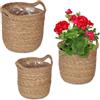 Relaxdays Vasi per Piante da Interno Decorativi, Set da 3, Fioriera Rotonde in Aspetto Vimini, con Manici, Naturale