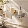BADCRIS Porta Spugne Lavello Cucina da Appendere con Vassoio e Due Ganci | Organizer Lavello Cucina Autoadesivo Senza Foratura, Mensola da Parete per Lavello Cucina e Bagno, 26x12.5x4,5 cm, Grigio