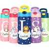 VEELU Borraccia Bambini Personalizzata con Nome, Borraccia Termica in Acciaio Inox con Cannuccia, Antigoccia, Senza BPA, per Scuola, Asilo e Tempo Libero